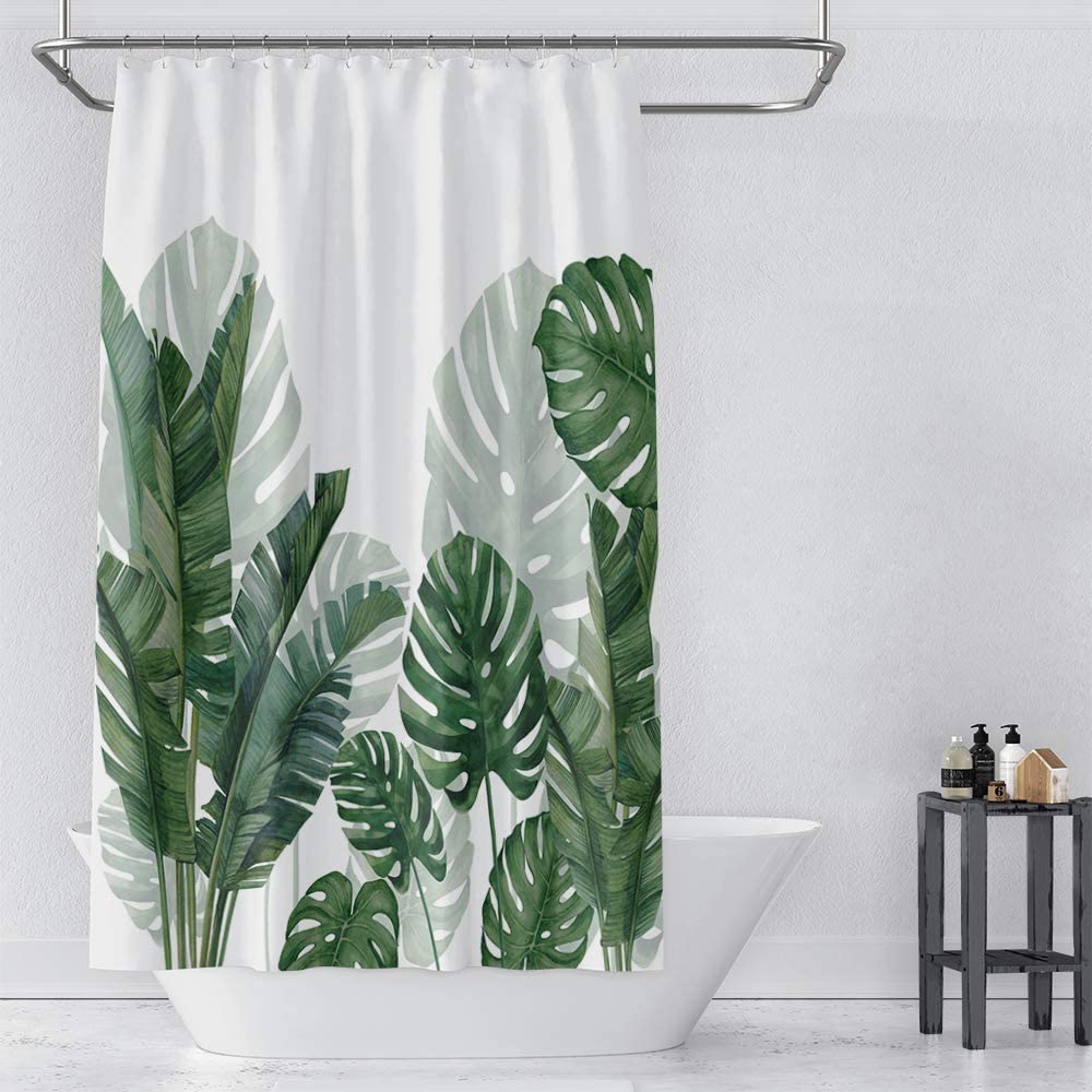 Tropical Green Plant Shower Curtain For Summer Bathroom Decor - Image 2