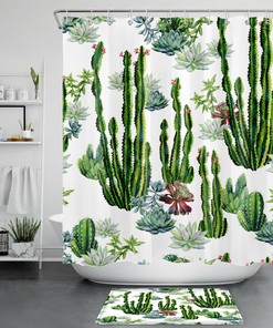 Tropical Green Plant Succulents Shower Curtain for Bathroom Accessories