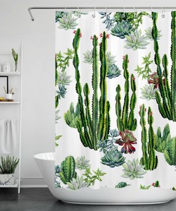 Tropical Green Plant Succulents Shower Curtain for Bathroom Accessories