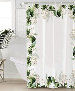 Tropical Green Plants Shower Curtain, Palm Leaf Bathroom Decor