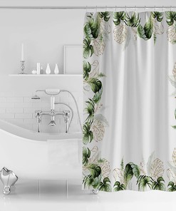 Tropical Green Plants Shower Curtain, Palm Leaf Bathroom Decor