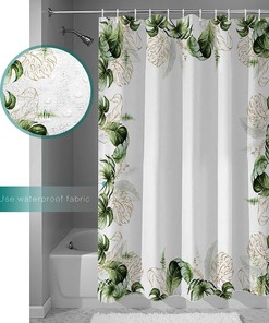 Tropical Green Plants Shower Curtain, Palm Leaf Bathroom Decor