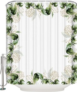 Tropical Green Plants Shower Curtain, Palm Leaf Bathroom Decor