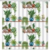 Tropical Green Succulent Flower Potted Cactus Plant Shower Curtain for a modern and waterproof bathroom decor