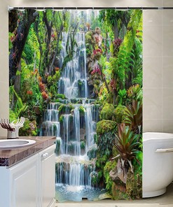 Tropical Green Tree Forest Waterfall Nature Landscape Shower Curtain for Bathroom