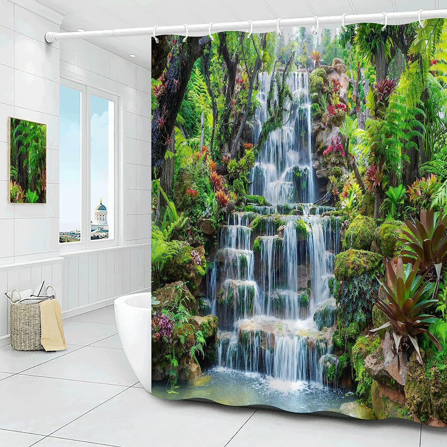 Tropical Green Tree Forest Waterfall Nature Landscape Shower Curtain for Bathroom