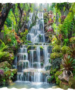 Tropical Green Tree Forest Waterfall Nature Landscape Shower Curtain for Bathroom