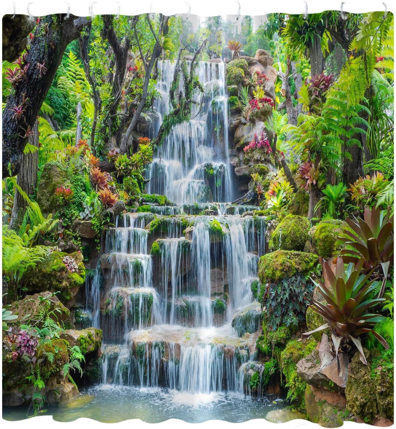 Tropical Green Tree Forest Waterfall Nature Landscape Shower Curtain for Bathroom