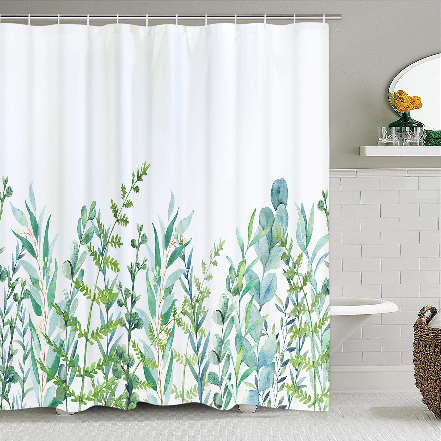 Tropical Greenery Leaf Floral Botanical Shower Curtain - Image 3