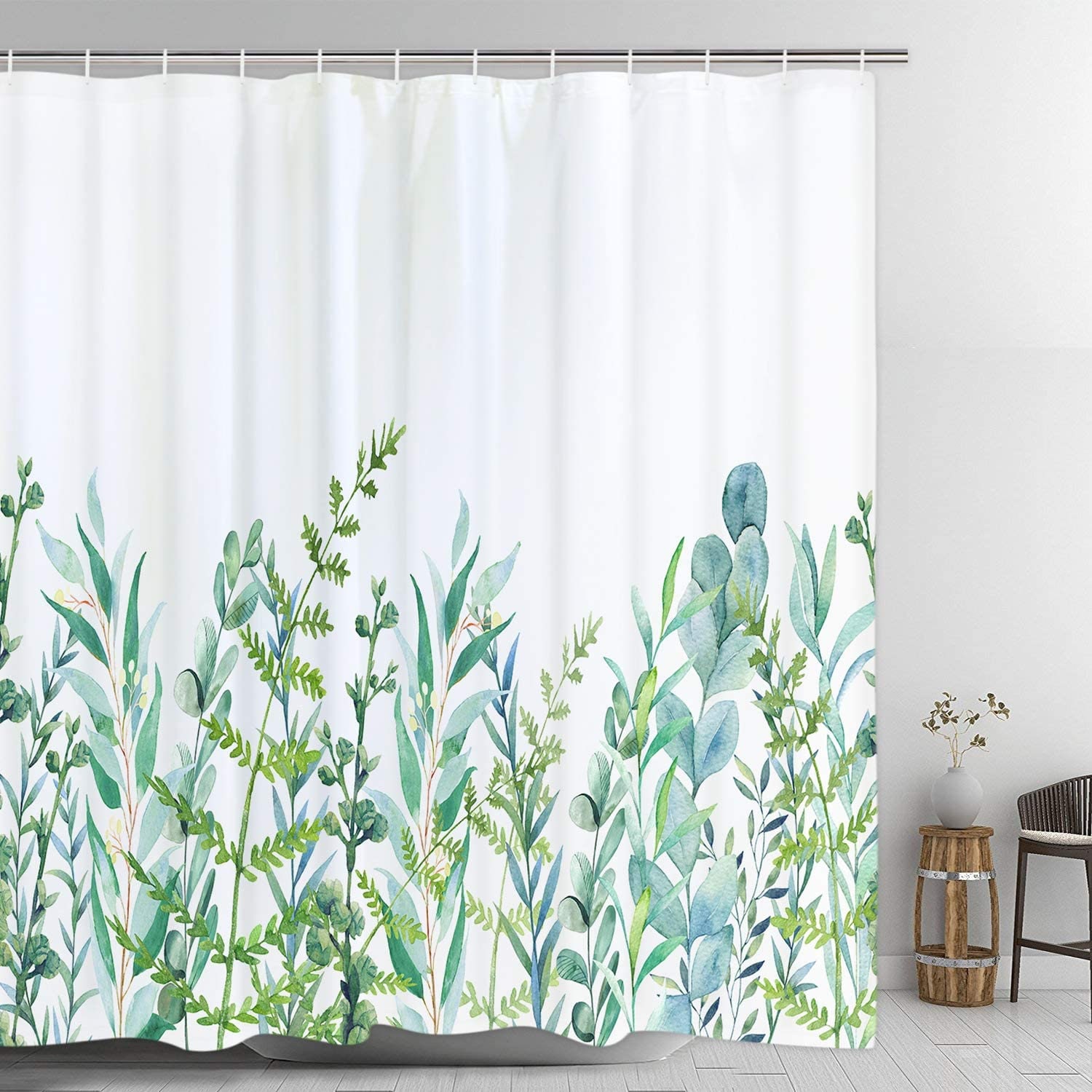 Tropical Greenery Leaf Floral Botanical Shower Curtain - Image 4