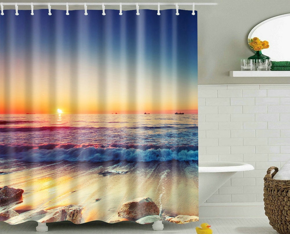 Tropical Hawaiian Beach Scene Shower Curtain For A Summer-Inspired Home Spa