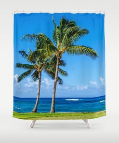 Tropical Hawaiian Beach Theme Palm Trees Shower Curtain for Bathroom