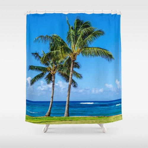 Tropical Hawaiian Beach Theme Palm Trees Shower Curtain for Bathroom