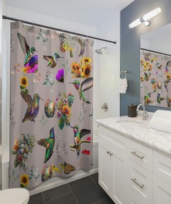 Tropical Hummingbird Nature Art Shower Curtain For Bathroom Decor