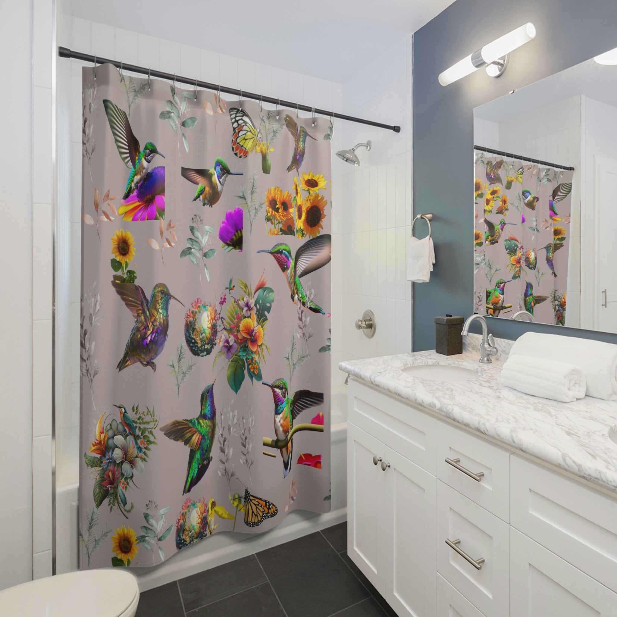 Tropical Hummingbird Nature Art Shower Curtain For Bathroom Decor