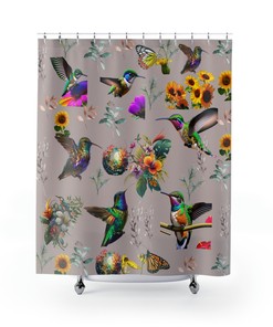 Tropical Hummingbird Nature Art Shower Curtain For Bathroom Decor