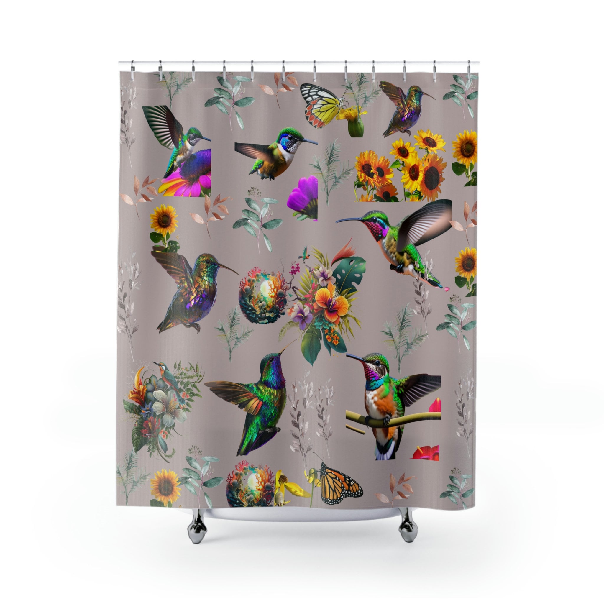 Tropical Hummingbird Nature Art Shower Curtain For Bathroom Decor