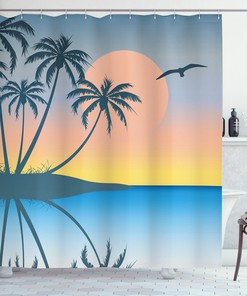 Tropical Island Bird Shower Curtain Print For Bathroom Decor, Vacation Style