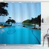 Tropical Island Print Turquoise Shower Curtain for a Beachy Bathroom