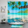 Tropical Island Shower Curtain Waterproof Fabric with Green Leaves Design for Bathroom