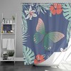 Tropical Islands Flowers Butterfly Fabric Shower Curtain For Hawaiian Vibe