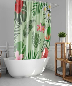 Tropical Islands Palm Green Leaves Shower Curtain For Bathroom