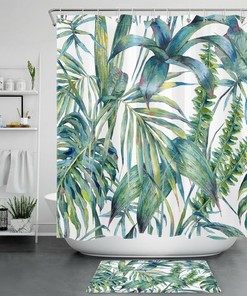 Tropical Jungle Botanical Green Palm Leaf Shower Curtain for a Lush and Tropical Atmosphere