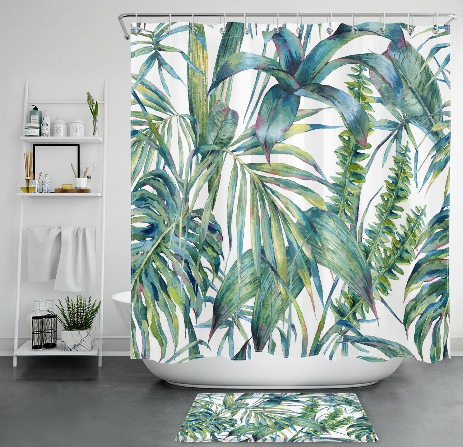 Tropical Jungle Botanical Green Palm Leaf Shower Curtain for a Lush and Tropical Atmosphere