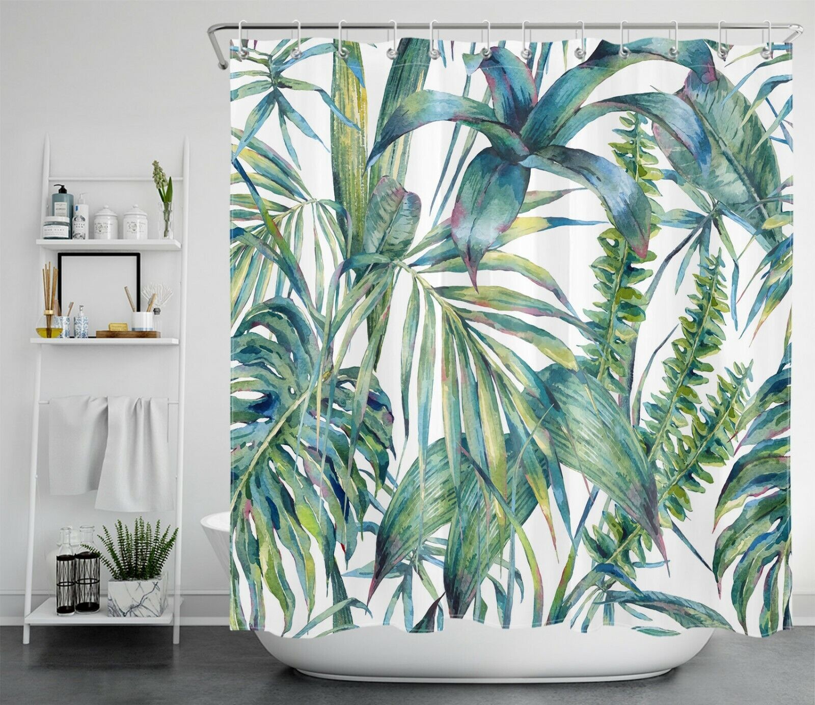 Tropical Jungle Botanical Green Palm Leaf Shower Curtain for a Lush and Tropical Atmosphere