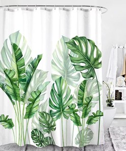 Tropical Jungle Curtain Green Banana Leaf Bathroom Shower Curtain With Waterproof Fabric 