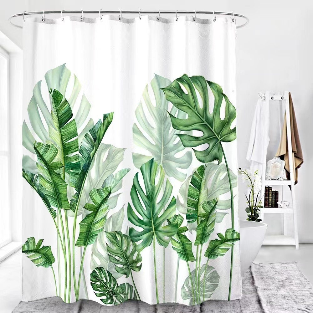Tropical Jungle Curtain Green Banana Leaf Bathroom Shower Curtain With Waterproof Fabric
