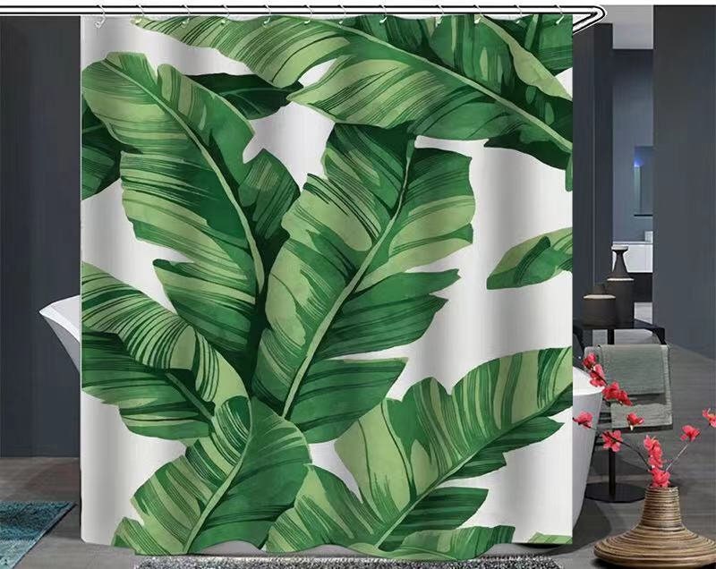 Tropical Jungle Curtain Green Banana Leaf Bathroom Shower Curtain With Waterproof Fabric