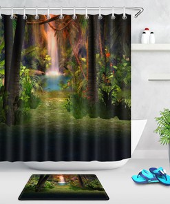 Tropical Jungle Flowers Waterfall Shower Curtain - Vintage Shower Curtains Bathroom Decor