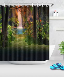Tropical Jungle Flowers Waterfall Shower Curtain - Vintage Shower Curtains Bathroom Decor