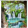 Tropical Jungle Forest Waterfall Shower Curtain With Wild Animals And Nature Landscape Scene For Bathroom Decor
