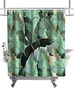 Tropical Jungle Green Banana Leaf Print Shower Curtain Palm Leaves Bathroom Decor Waterproof 
