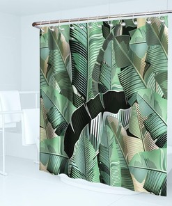 Tropical Jungle Green Banana Leaf Print Shower Curtain Palm Leaves Bathroom Decor Waterproof