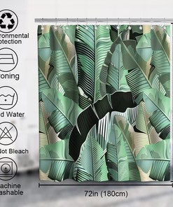 Tropical Jungle Green Banana Leaf Print Shower Curtain Palm Leaves Bathroom Decor Waterproof