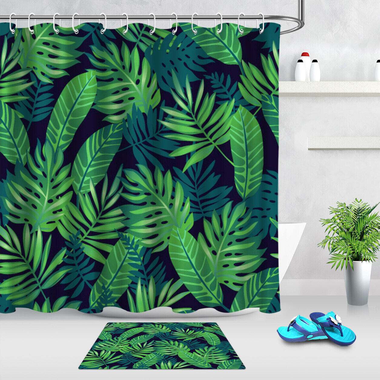 Tropical Jungle Green Leaves Fabric Shower Curtain For Natural And Refreshing Decor