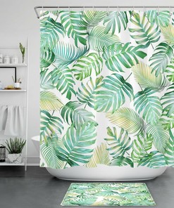Tropical Jungle Green Palm Leaf Print Shower Curtain for Stylish Bathroom Decor