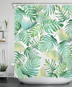 Tropical Jungle Green Palm Leaf Print Shower Curtain for Stylish Bathroom Decor