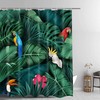 Tropical Jungle Leaves Parrot Shower Curtain, Nature Scenery Artwork For Botanical Bathroom Decor 