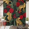Tropical Jungle Leopard And Red Roses Floral Fabric Bathroom Shower Curtain, Restroom Decor