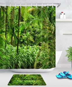 Tropical Jungle Nature View Shower Curtain With Colorful Design For Bathroom Decor