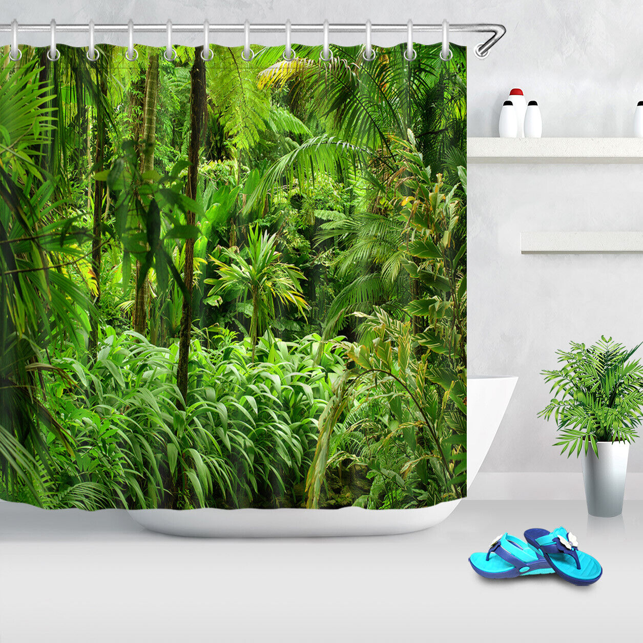 Tropical Jungle Nature View Shower Curtain With Colorful Design For Bathroom Decor - Image 2