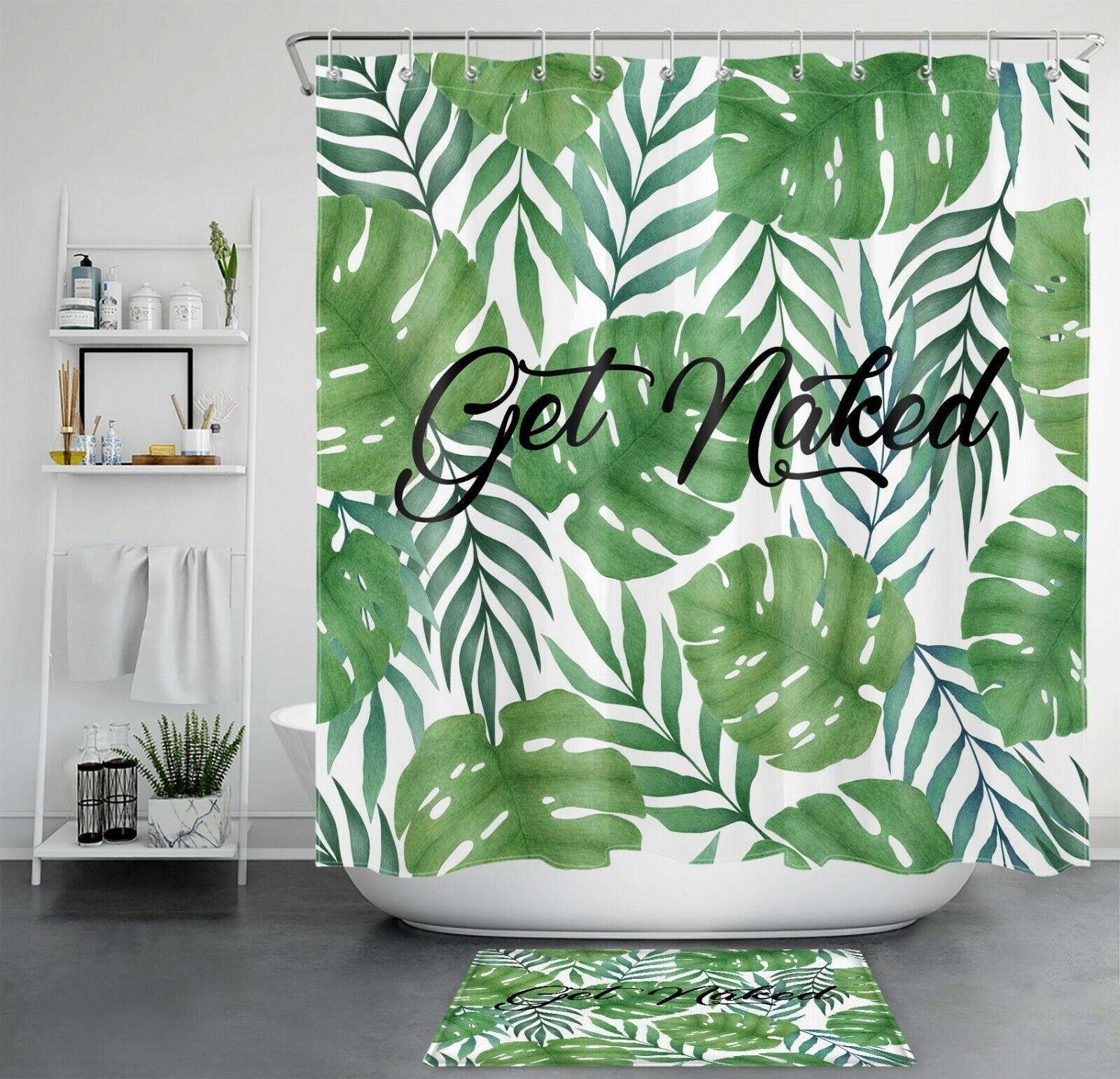 Tropical Jungle Palm Leaf Print Shower Curtain For A Tropical Bathroom