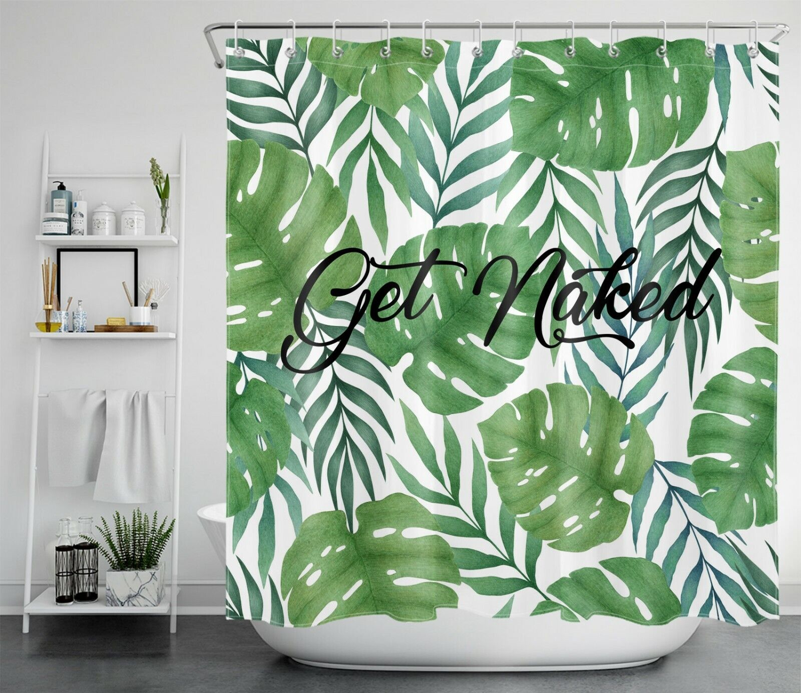 Tropical Jungle Palm Leaf Print Shower Curtain For A Tropical Bathroom