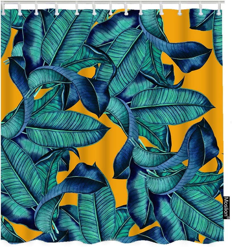 Tropical Jungle Palm Tree Banana Leaves Print Shower Curtain for Luxury Shower Decor