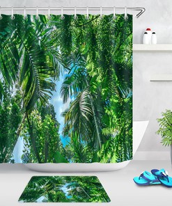 Tropical Jungle Palm Tree Landscape Vintage Shower Curtain Ideas Waterproof Washable