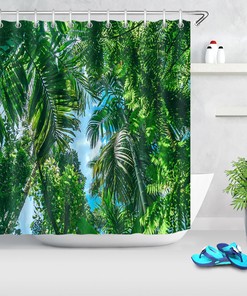 Tropical Jungle Palm Tree Landscape Vintage Shower Curtain Ideas Waterproof Washable